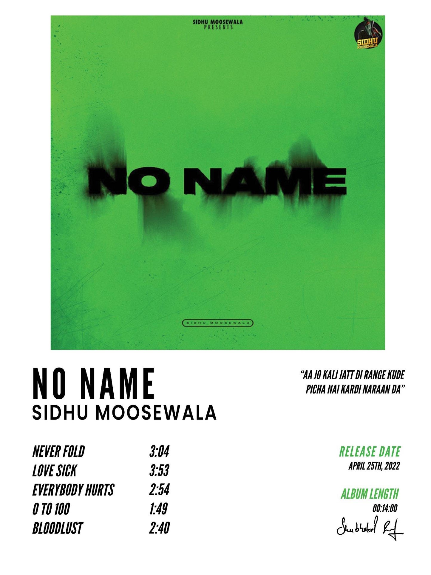 NO NAME - SIDHU MOOSE WALA POSTER
