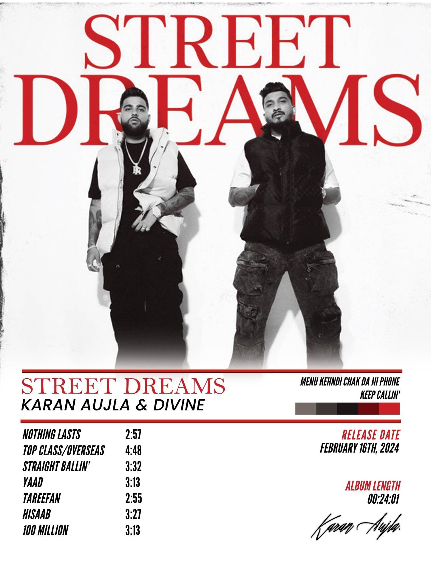 STREET DREAMS - KARAN AUJLA & DIVINE POSTER