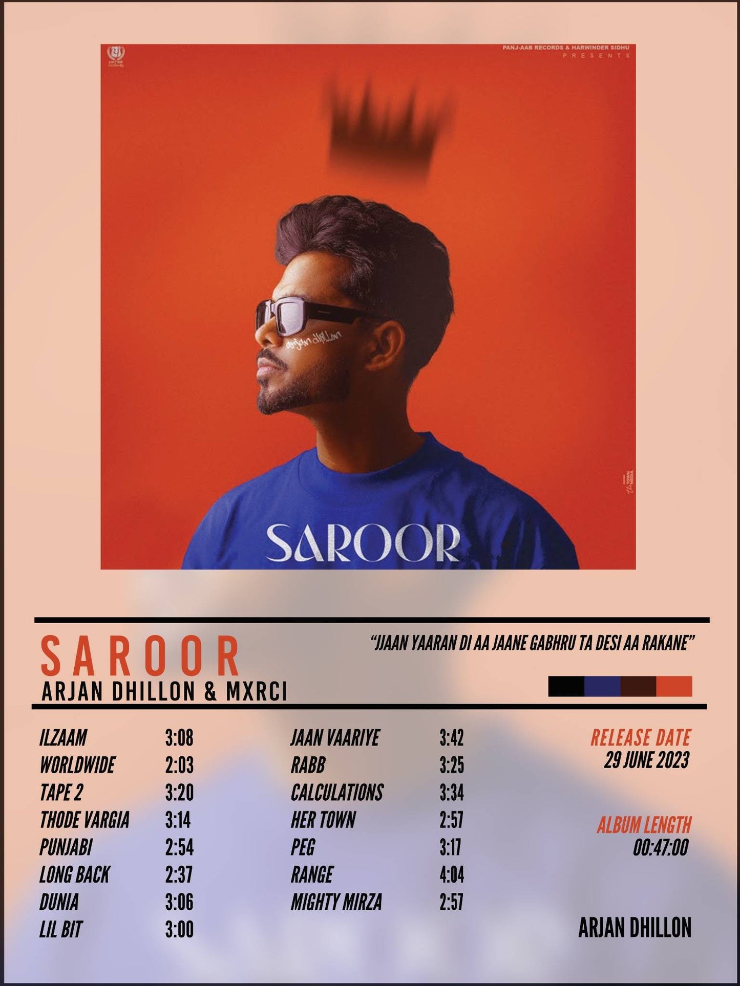 SAROOR - ARJAN DHILLON POSTER